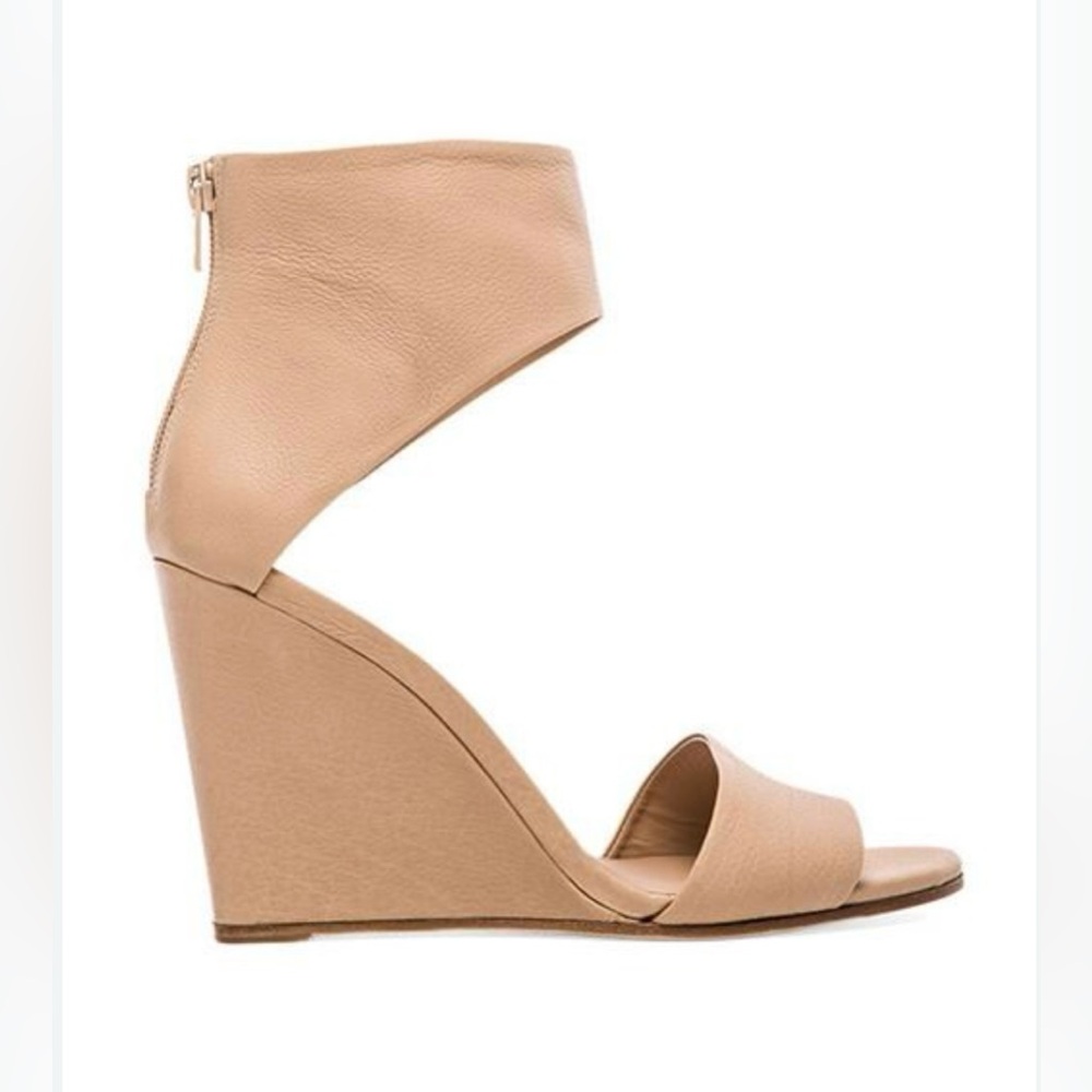 Vince Nude Tan Leather Ankle-Wrap Wedge Sandals